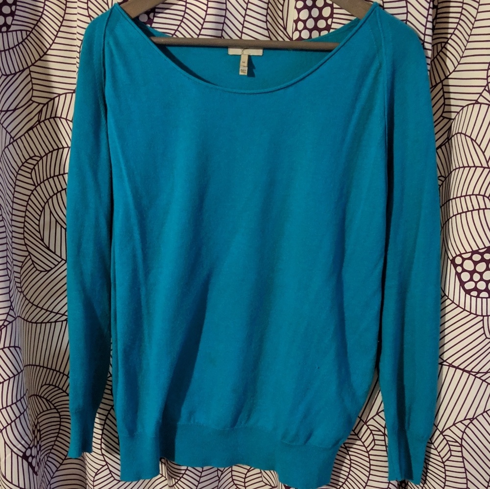 comfy teal joie 24% wool sweater w/small hole